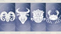 Ilustrasi Empat Zodiak Aries Taurus Gemini Cancer Dan Simbol Bintang