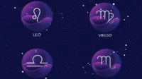 Ilustrasi Simbol Zodiak Leo, Virgo, Libra, Dan Scorpio Dengan Latar Astrologi