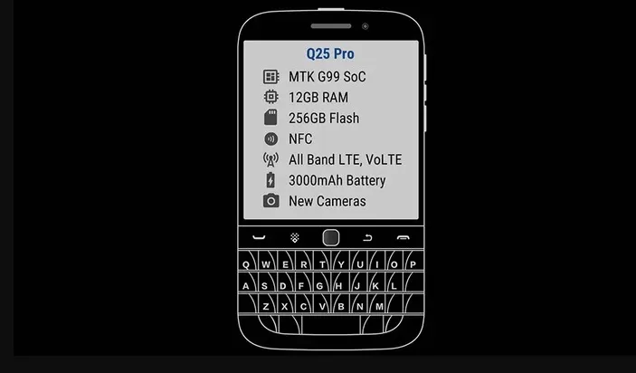 Tampilan ponsel Zinwa Q25, versi modern dari BlackBerry Classic dengan keyboard fisik