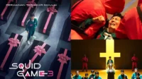 Poster Squid Game Season 3 Dengan Simbol Permainan Dan Wajah Seong Gi Hun Yang Suram